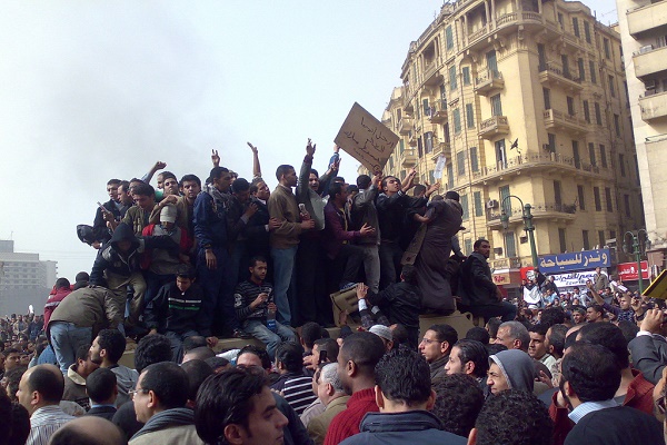 Demostrators in Tahrir Square. The Arab Spring was partly triggered by rising food prices caused by extreme weather